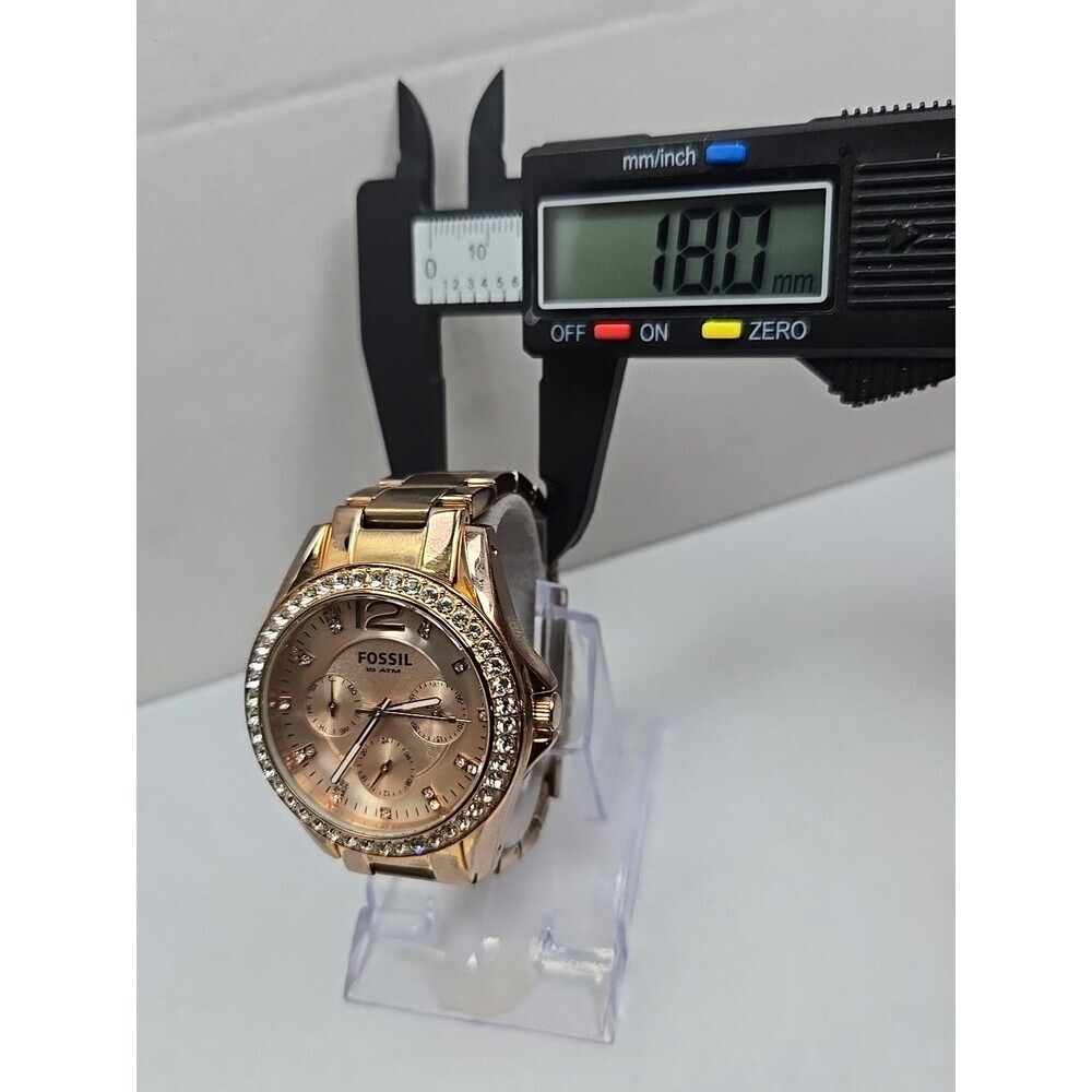 Fossil Riley ES2811 Women Rose Gold Crystal Multifunction Watch New Battery Sz-S - Picture 6 of 11